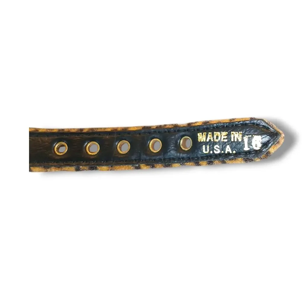 Brown Cheetah Print Cat Collar Small Adjustable Fuzzy Felt Brass Hardware 16 In